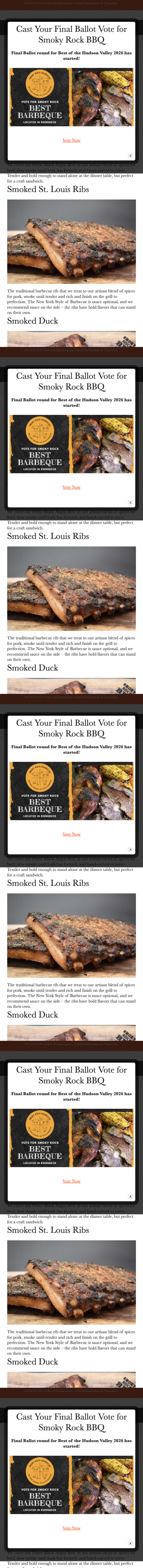 Archived Smoky Rock homepage with a voting popup covering the food content